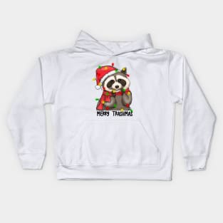 Merry Trashmas Cute Raccoon Christmas Kids Hoodie